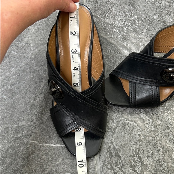 Coach Meggie Black Leather Open-Toe Block Heel Mules Size 7.5B - Picture 16 of 16
